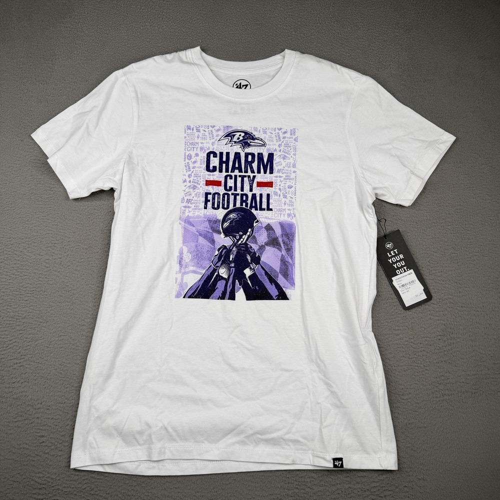 Baltimore Ravens Shirt Mens Medium White NFL Football '47 Charm City Graphic Tee
